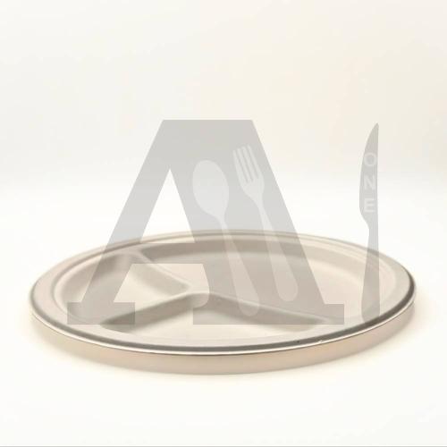 9 inch Bagasse Round 3-Compartment Plate (Biodegradable)