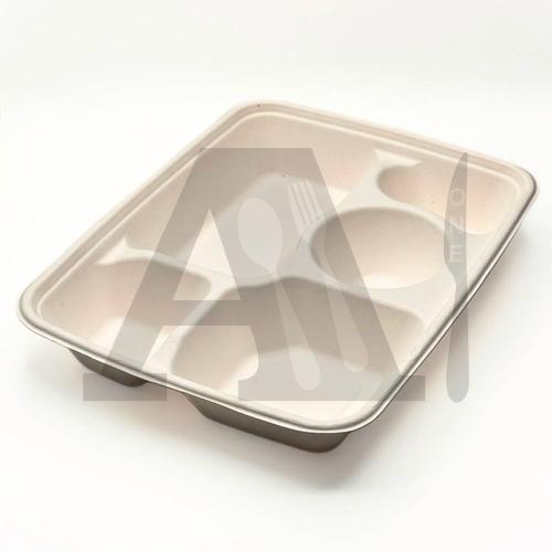 Bagasse 5-Compartment Rectangular Meal Tray (Biodegradable)