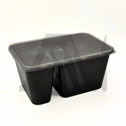 Microwavable Black Rectangular 2-Compartment Container 1000 ml