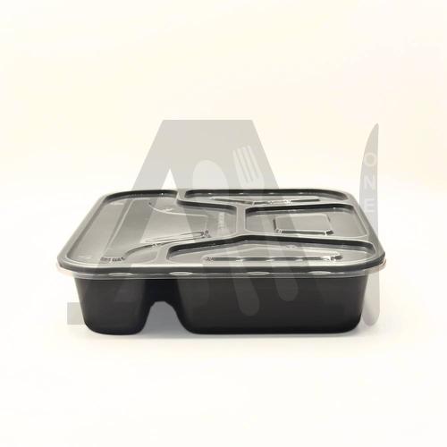 Microwavable Black Rectangular 4-Compartment Container 1250 ml