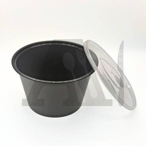 Microwavable Round Plastic Bowl 1000 ml with Lid - Black