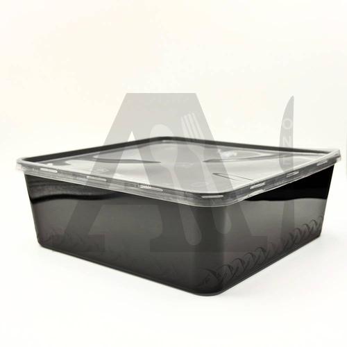 Microwavable Square Plastic Container 3000 ml with Lid - Black