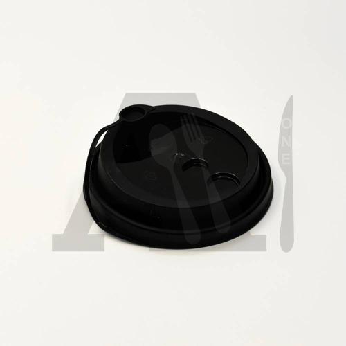 Black Coffee Cup Lid with Tethered Plug (Imported)