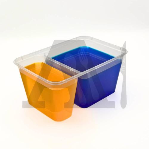 Microwavable Rectangular Plastic Box with Lid - 1000 ml 2 Compartment (Clear)