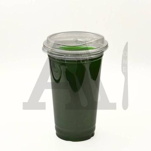 Clear Plastic Juice Glass with Flat Lid - 16 oz